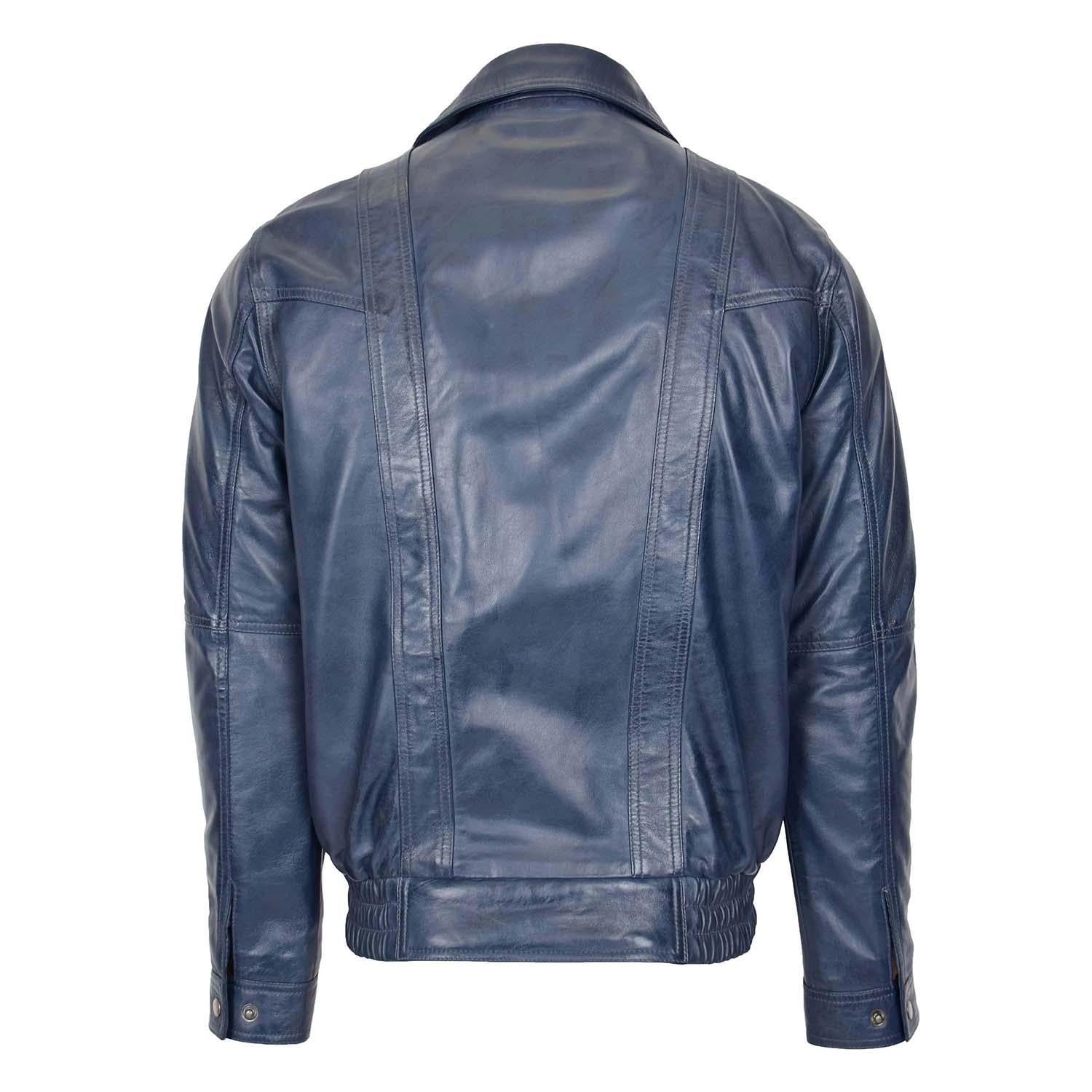 Mens Leather Bomber Blouson Jacket Robert Blue