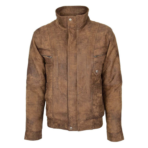 Mens Leather Bomber Blouson Jacket Robert Brown