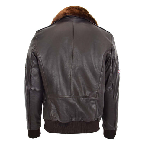 Mens Leather Bomber Jacket with Detachable Collar Arthur Brown
