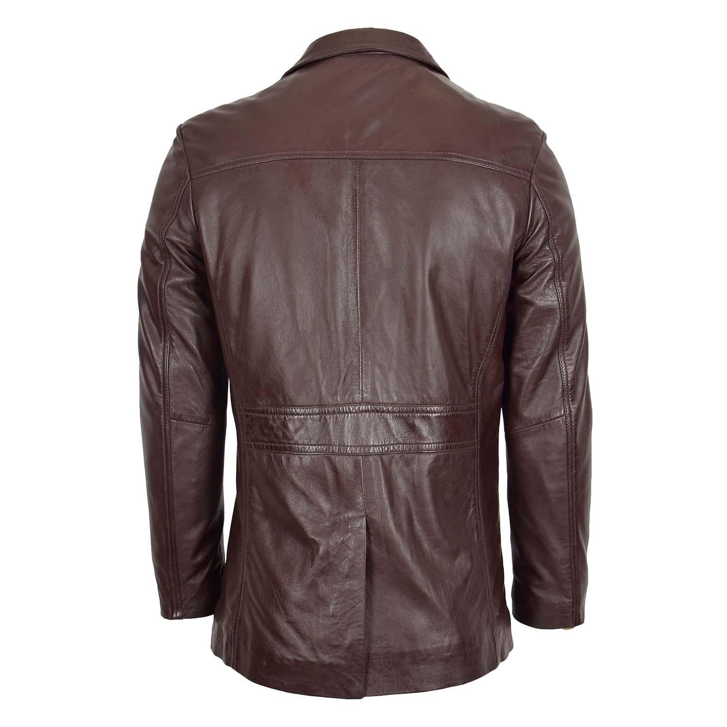 Mens Leather Classic Reefer Jacket Thrill Brown
