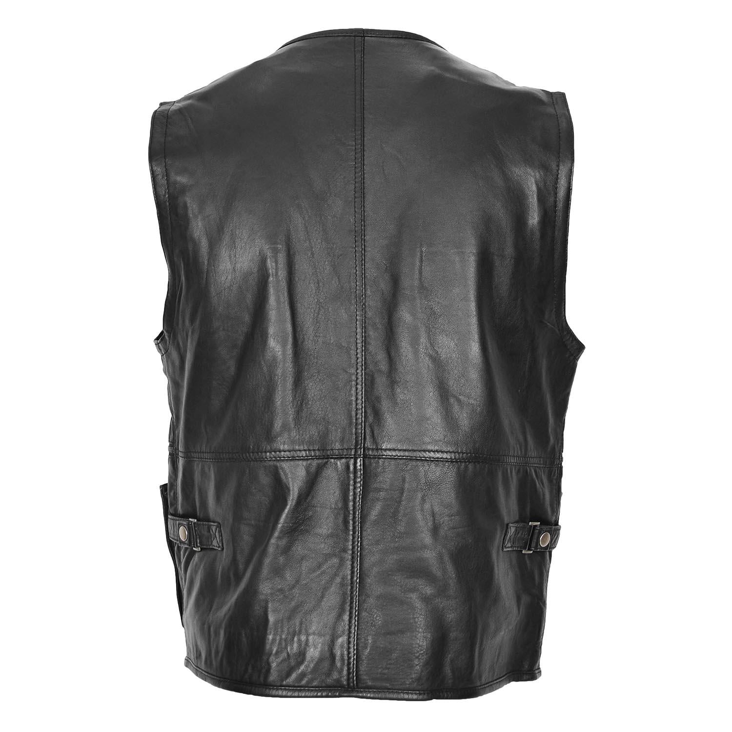 Mens Real Leather Multi-Purpose Waistcoat Gary Black