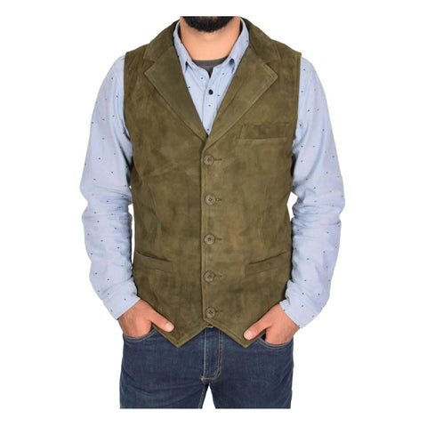 Mens Suede Buttoned Waistcoat Gilet Devin Green