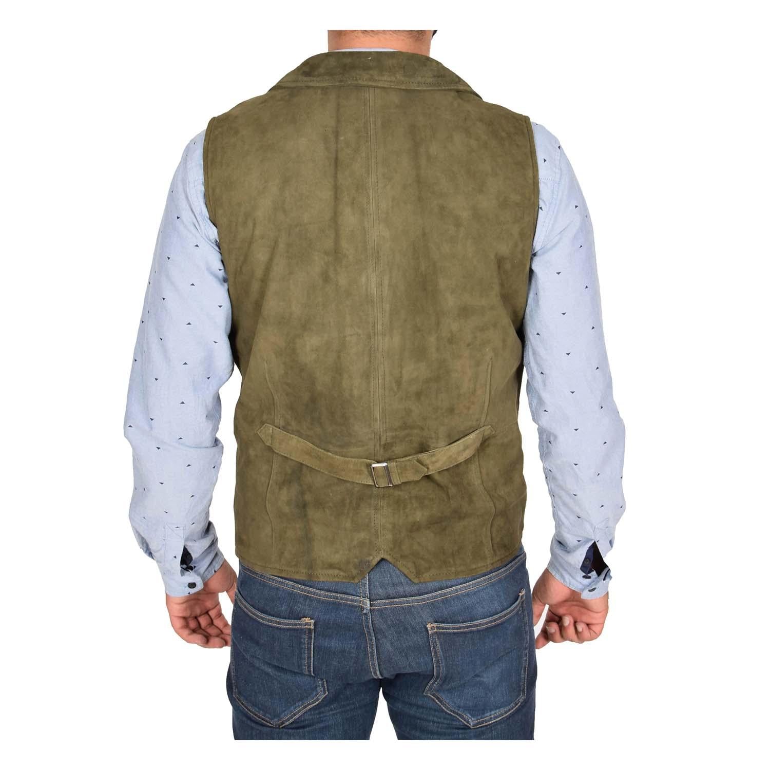 Mens Suede Buttoned Waistcoat Gilet Devin Green