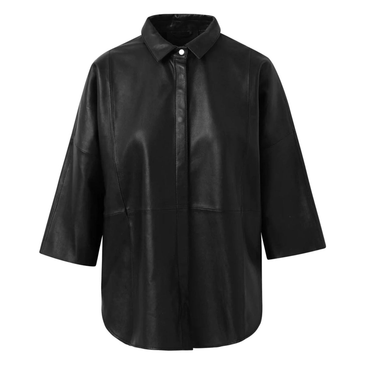 Tenna Loose Fitting Women's Leather Shirt Nero Black