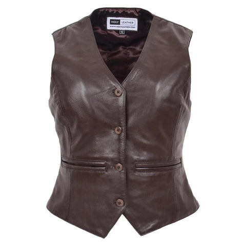 Women's Leather Classic Buttoned Waistcoat Rita Brown