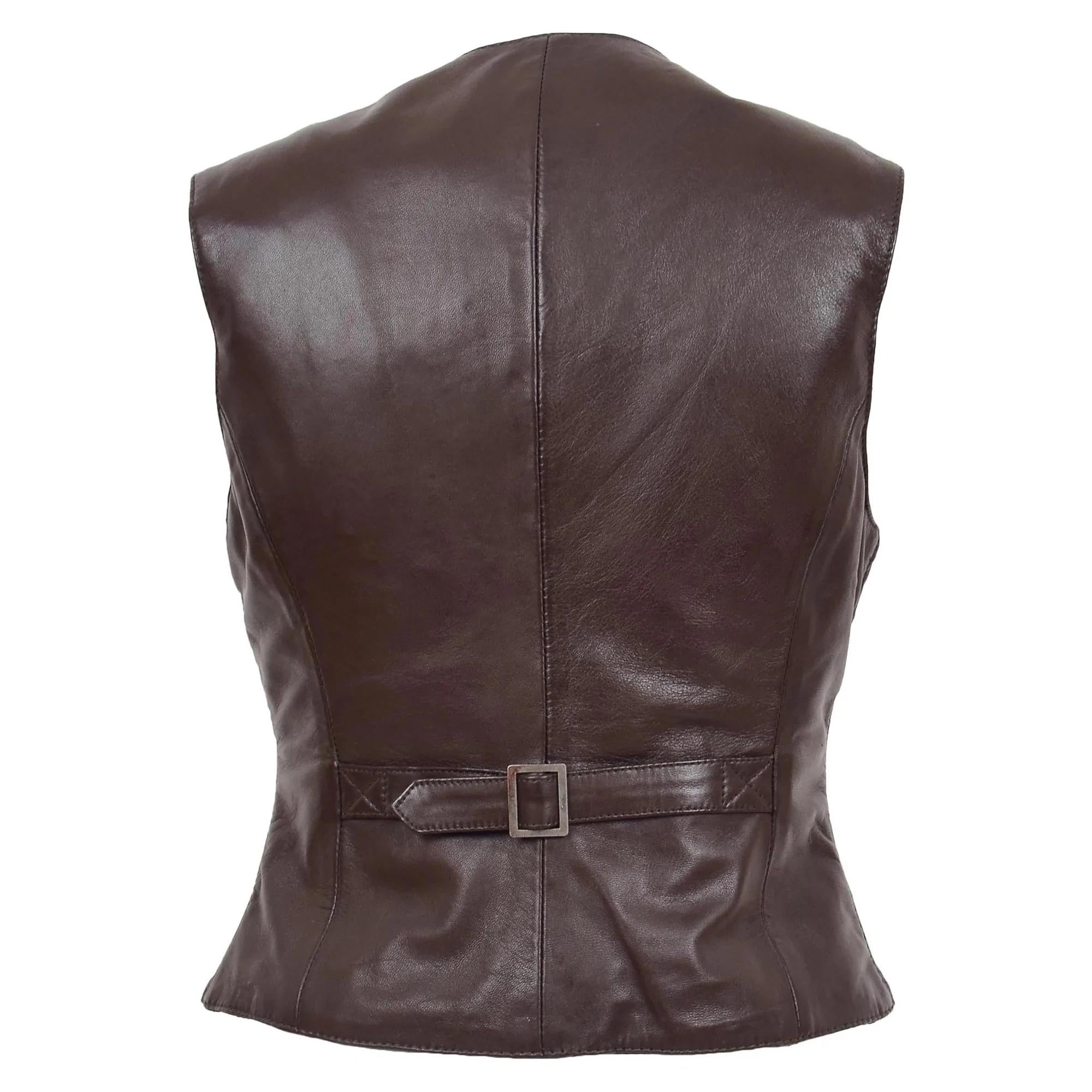 Women's Leather Classic Buttoned Waistcoat Rita Brown