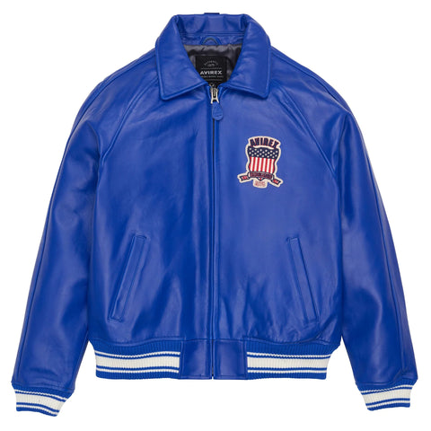 Men's Avirex Leather Jacket Iconic Avirex jacket (Cobalt Blue)