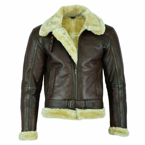 Men's RAF Aviator Real Sheep Leather Bomber Jacket Front View