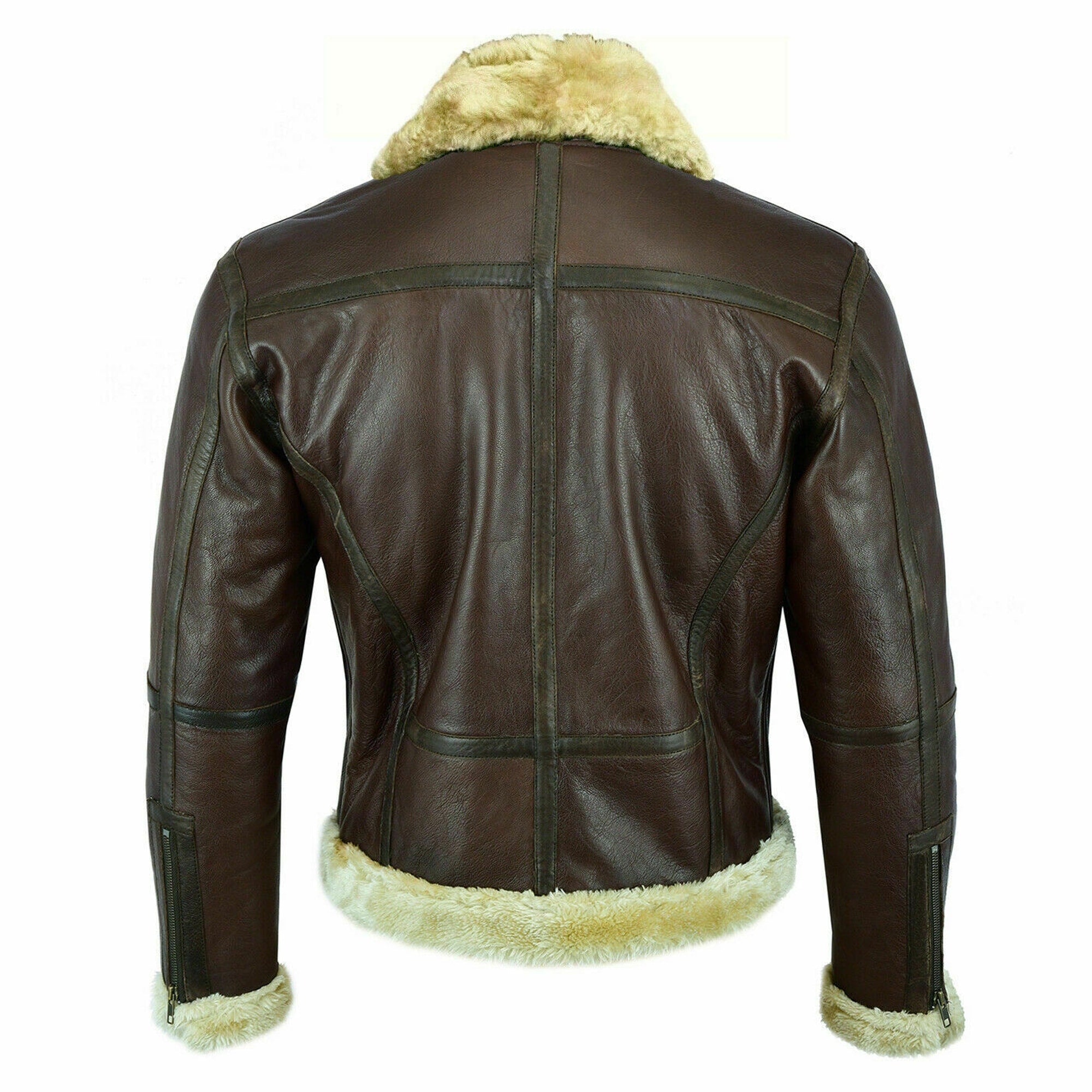 Men's RAF Aviator Real Sheep Leather Bomber Jacket Back View