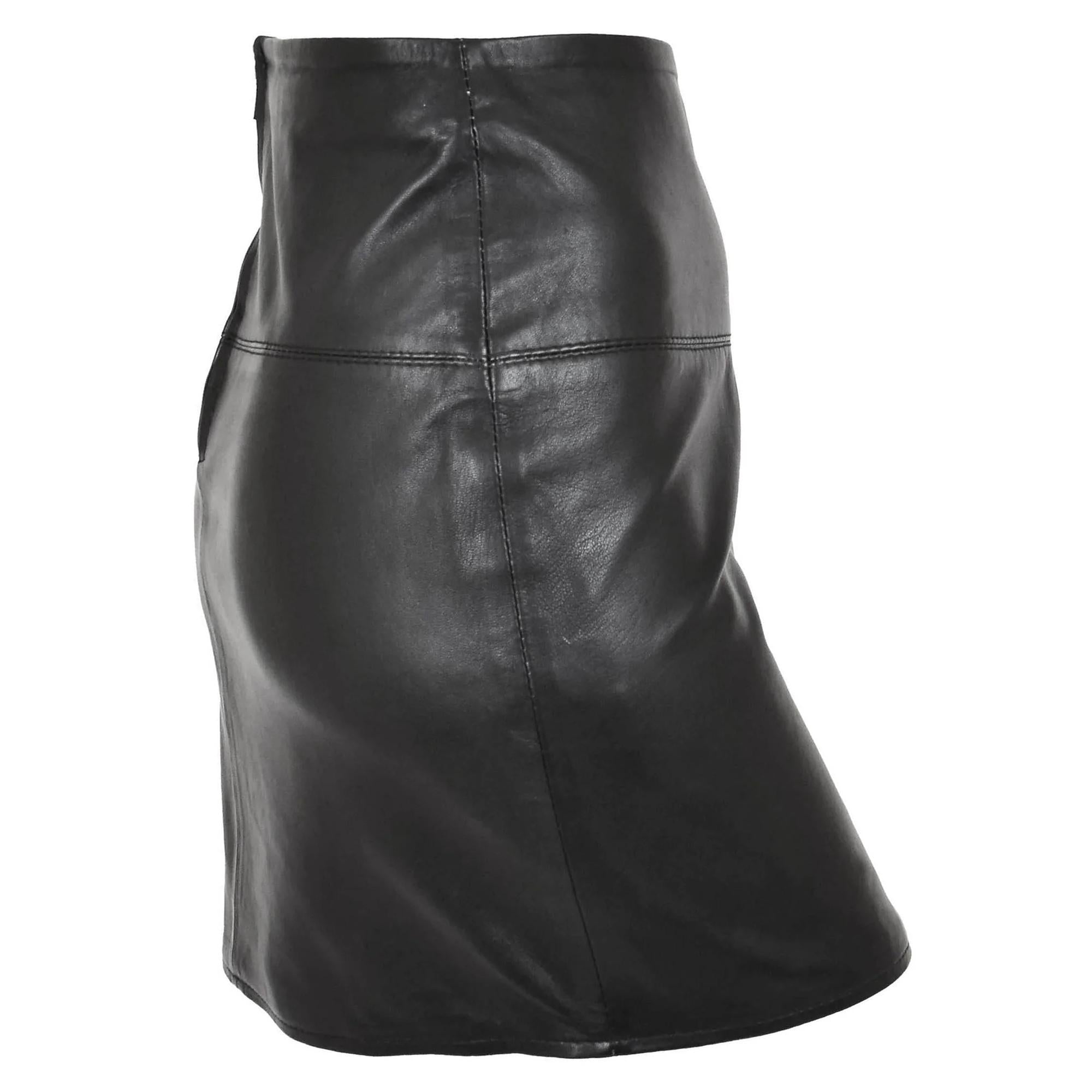 Women's Leather 22inch Long Knee Length Pencil Skirt SKT1 Black