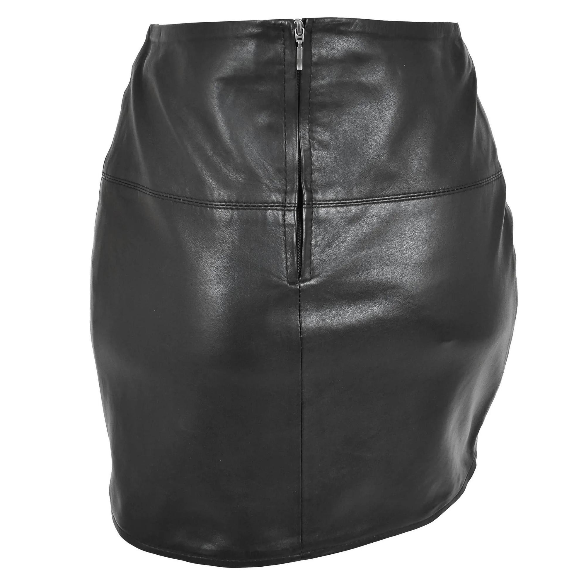 Women's Leather 16inch Mini Length Pencil Skirt SKT5 Black