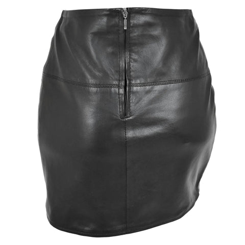 Women's Leather 16inch Mini Length Pencil Skirt SKT5 Black