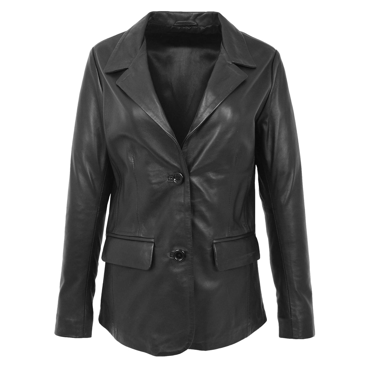 Women's Leather Semi Fit Two Button Blazer Shirley Black
